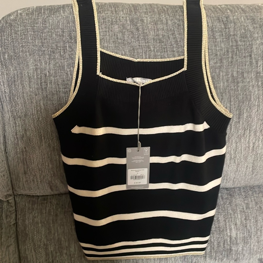 Oliver Bonas large black mono stripe knit tank. New with tags